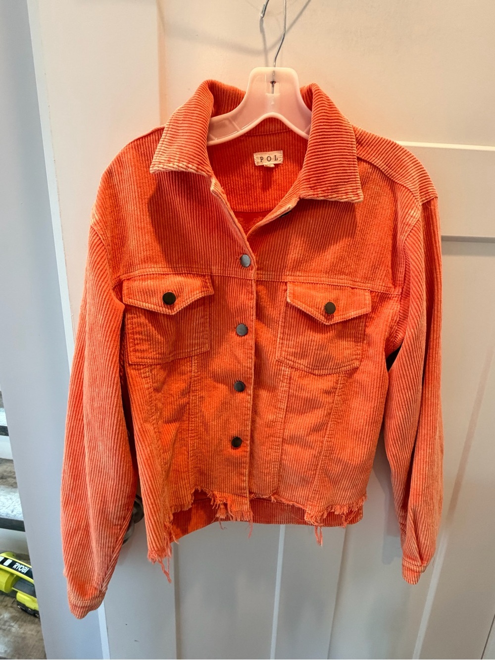 POL Coral Corduroy Shacket Small Raw Hem Button Front Jacket Boutique Boho